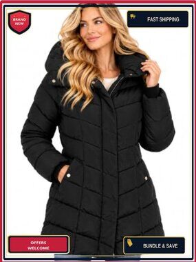 Womens Long Quilted Parka Jacket Midweight Insulated Hooded Coat